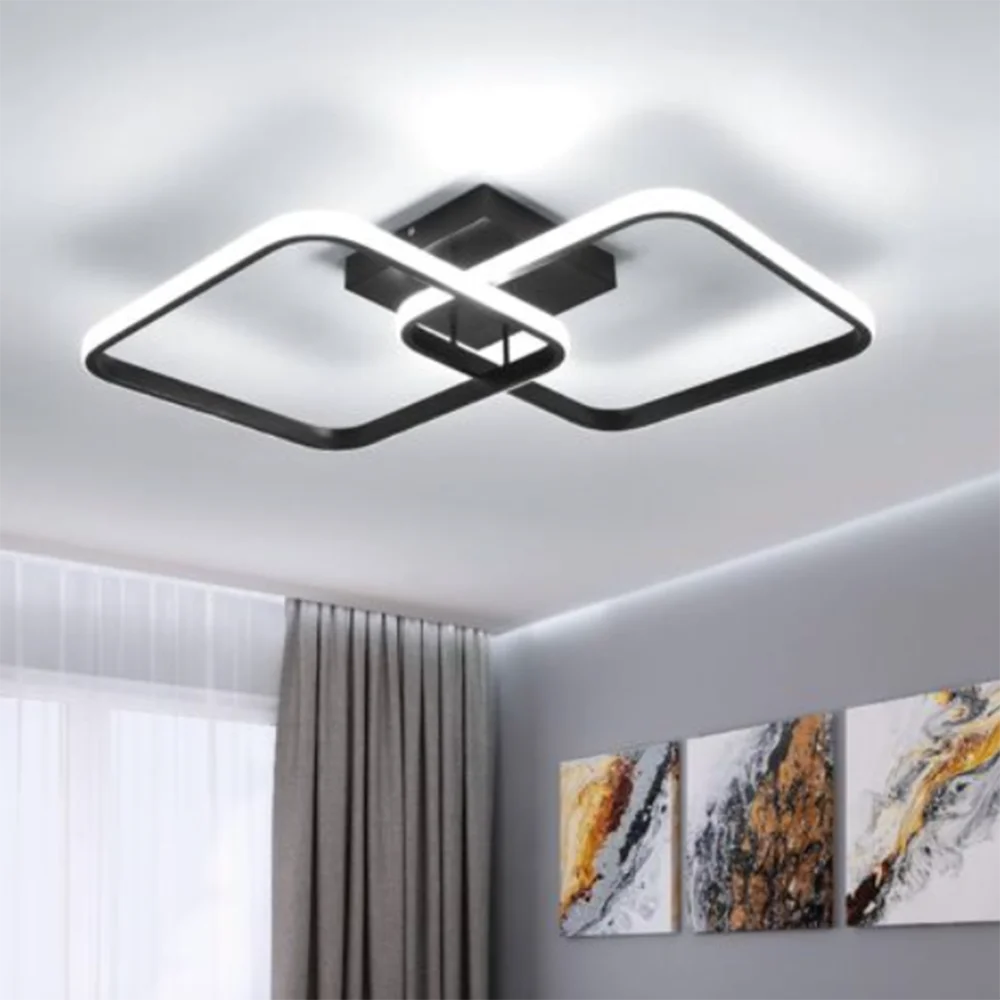 LED Ceiling Light, 42W 4700LM Square Acrylic Ceiling Lamp,Modern Aluminum Luminaire 59CM For Dining Room,Bedroom-Black -White Light 6500K