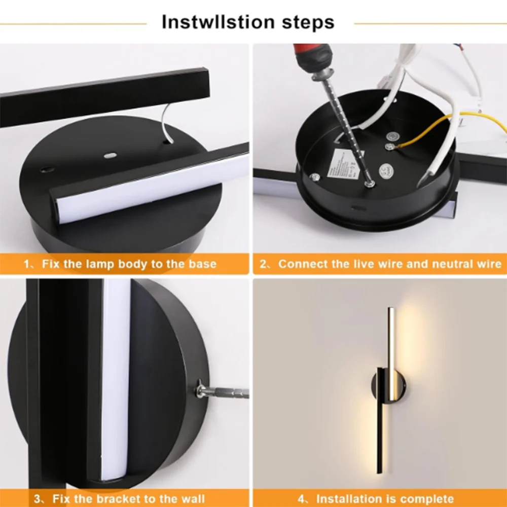 Nordic Minimalist Long Strip LED Wall Light,22W  Warm Light 3000K Black Wall Sconce for Indoor Living Room Bedroom Aisle