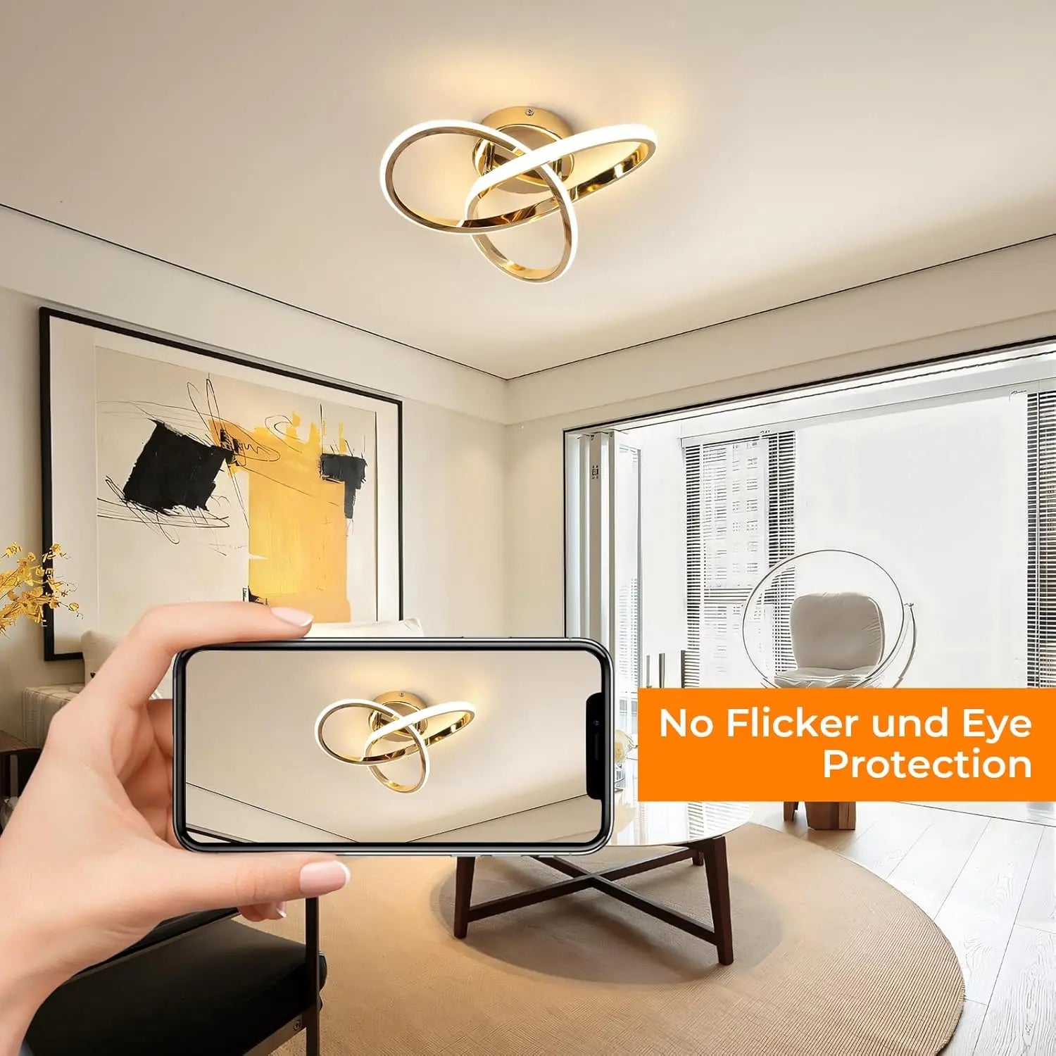30W Flower Shape LED Ceiling Lights,Gold Modern LED Ceiling Lamp For Living Room,Bedroom,Office,Natural Light 4500K