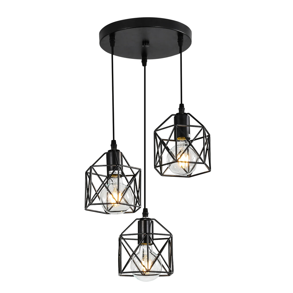 Metal Pendant Light,3-Light LED Nordic Creative Iron Chandelier E27 Geometric Pendant Lights For  Bar Office（Bulb not included）