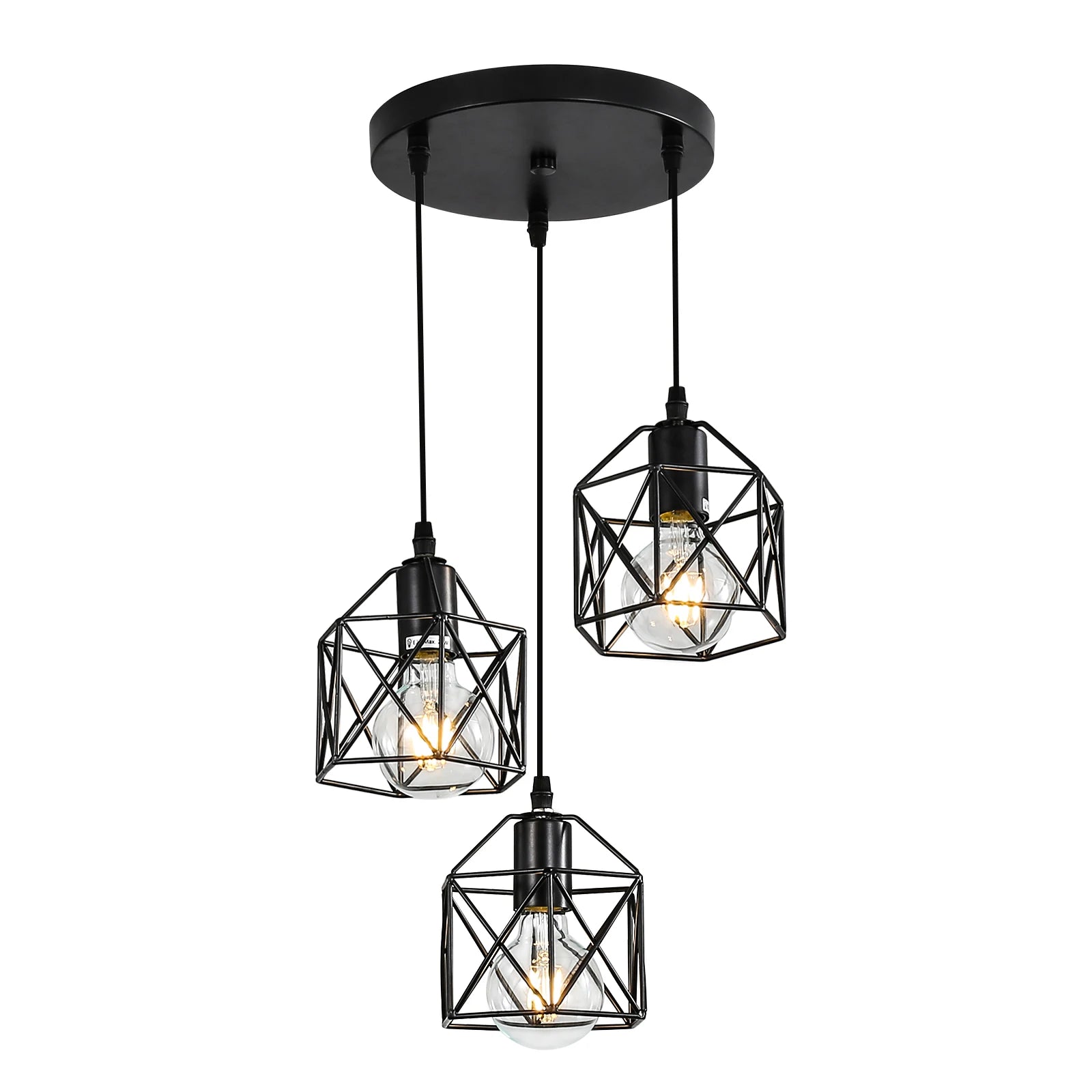 Metal Pendant Light,3-Light LED Nordic Creative Iron Chandelier E27 Geometric Pendant Lights For  Bar Office（Bulb not included）