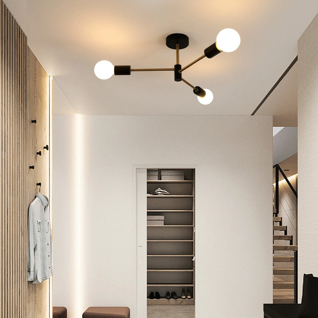 Sputnik Ceiling Light,Semi Flush Mount Ceiling Light,3 Lights Modern Sputnik Chandelier with E27 Socket （Bulb not included）