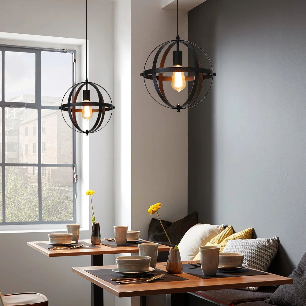 Modern Industrial Metal Pendant Hanging Light Fixtures,Farmhouse Black Cage Chandelier for Kitchen Island（Bulb not included）
