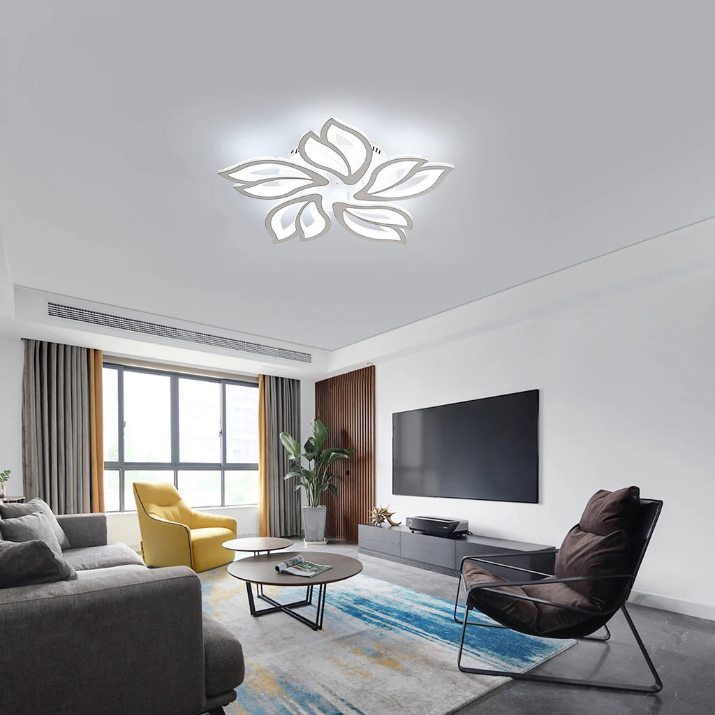 Dimmable LED Ceiling Light,Creative 5 Head Petals Design 45W 4050LM Ceiling Lamp with Remote Control 3000K-6500K
