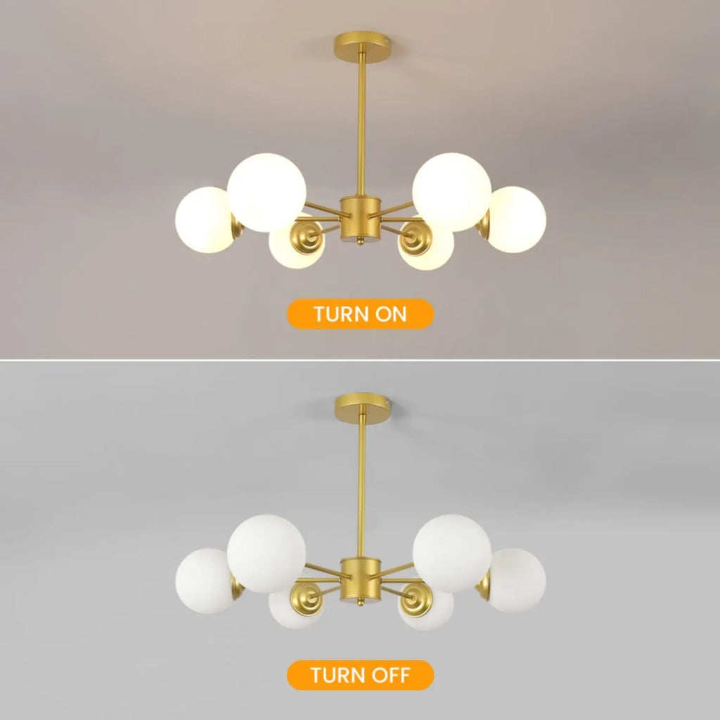 6-Light Globe Sputnik Chandelier,Glass Modern Gold Chandelier Light Fixture Mid Century Pendant Lighting（Bulb not included）