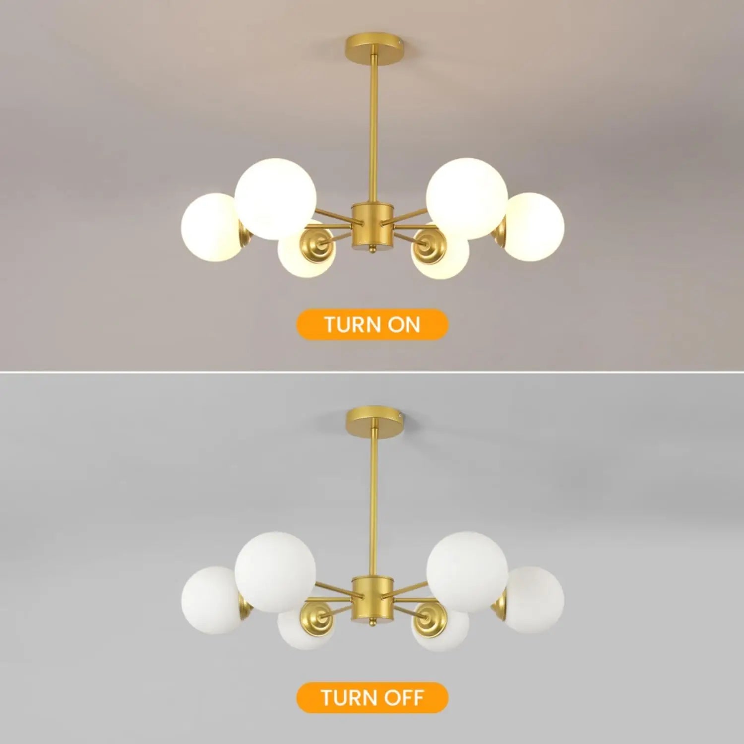 6-Light Globe Sputnik Chandelier,Glass Modern Gold Chandelier Light Fixture Mid Century Pendant Lighting（Bulb not included）