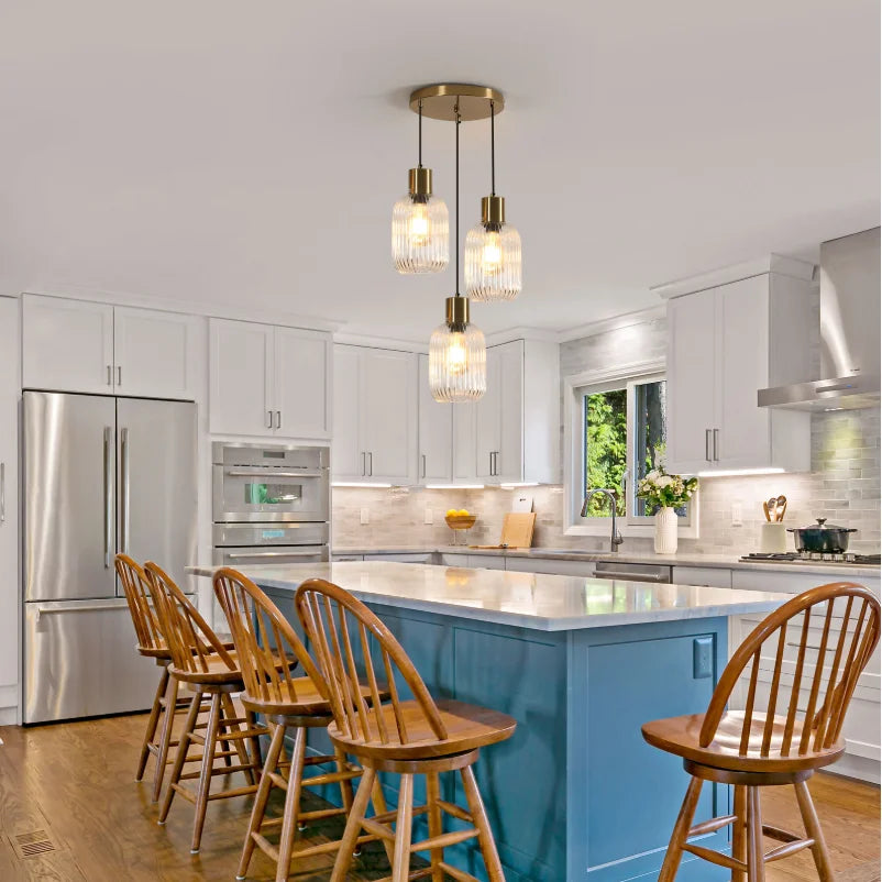 3-Light Crystal Chandelier,Modern Mini Transparent Glass Pendant Light for Living Room,Kitchen Island（Bulb not included）
