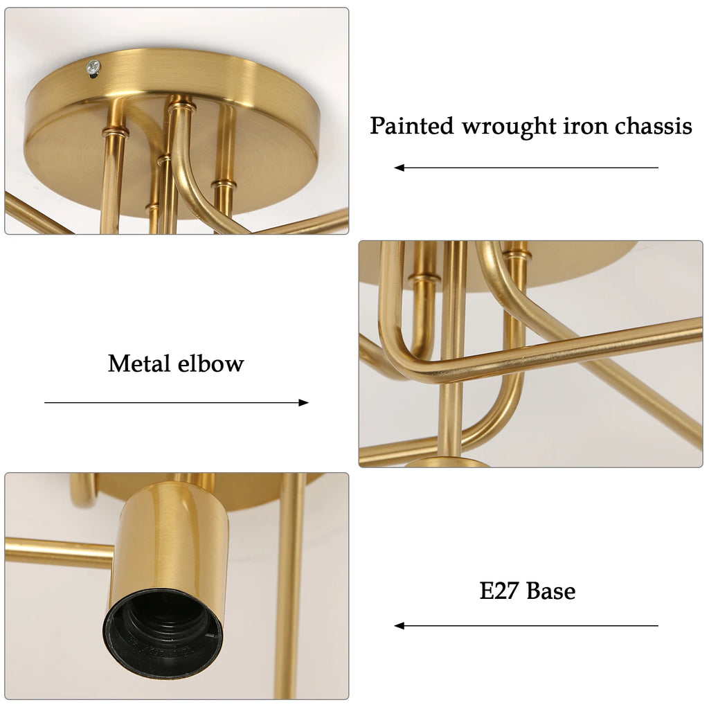 5-Lights Ceiling Light,Industrial Ceiling Lamp,Brass Chandeliers E27 Base for Bedroom,Living Room,Bar（Bulb not included）