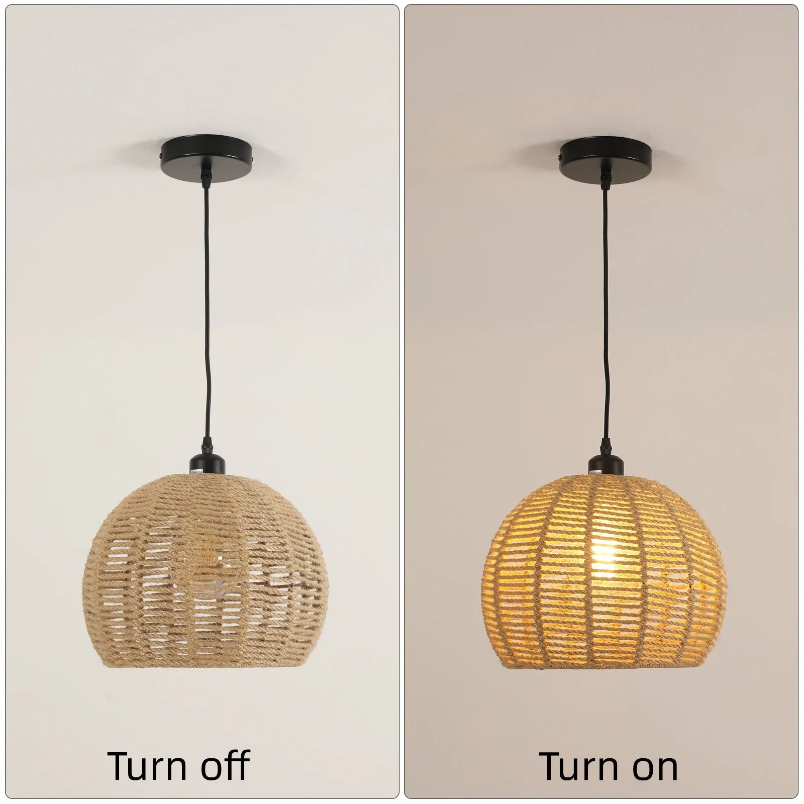 Rattan Ceiling Lamp,Boho Vintage Hanging Ceiling Lamp,Hand Woven Paper Rope Shade E27 for Dining Room (Bulb Not Included)