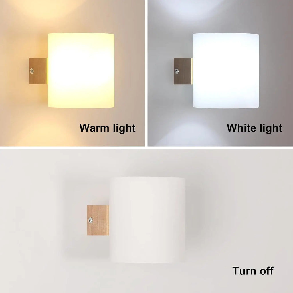 Indoor Wall Light,Wall Mounted Wooden Sconce, E27 Vintage Wall Lamp with Glass Lampshade,Wall Light For Bedroom,Hallway,Staircase,Stairs(Bulb not Included)