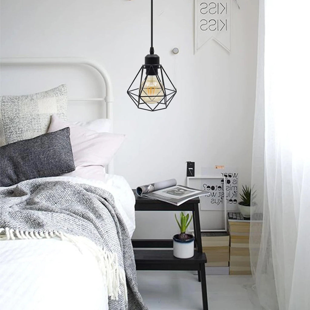 Industrial Pendant Light,E27 Vintage Metal Pendant Light Black Cage Lamp Retro Ceiling Light Shade（Bulb not included）