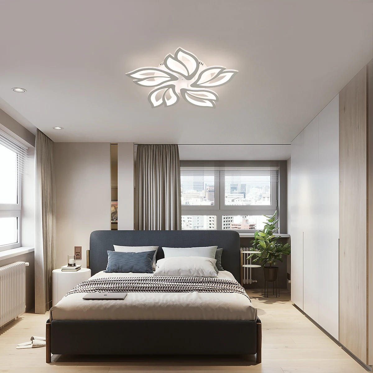 Dimmable LED Ceiling Light,Creative 5 Head Petals Design 45W 4050LM Ceiling Lamp with Remote Control 3000K-6500K