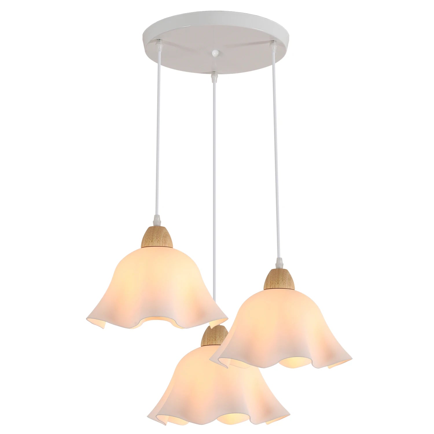 3-Head Pendant Lamps,Flower-Shaped Chandelier Retro Wooden Ceiling Light Flower Design E27 Base Lighting (Bulb not included）