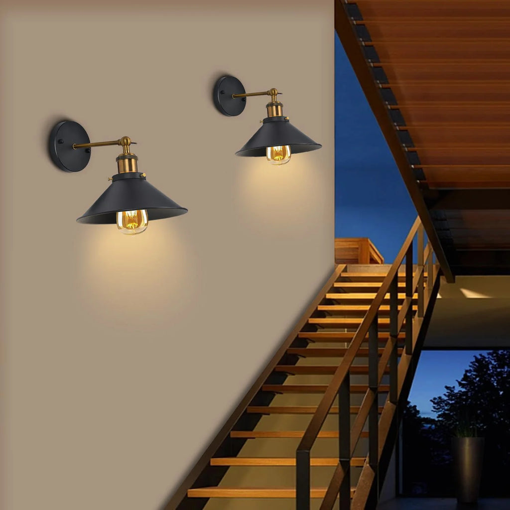 2 Pack Vintage Industrial Wall Sconce, Black Gold Metal Wall Lamp, Adjustable Swing Arm Wall Light Fixture,No Bulb Included,for Bedroom Living Room