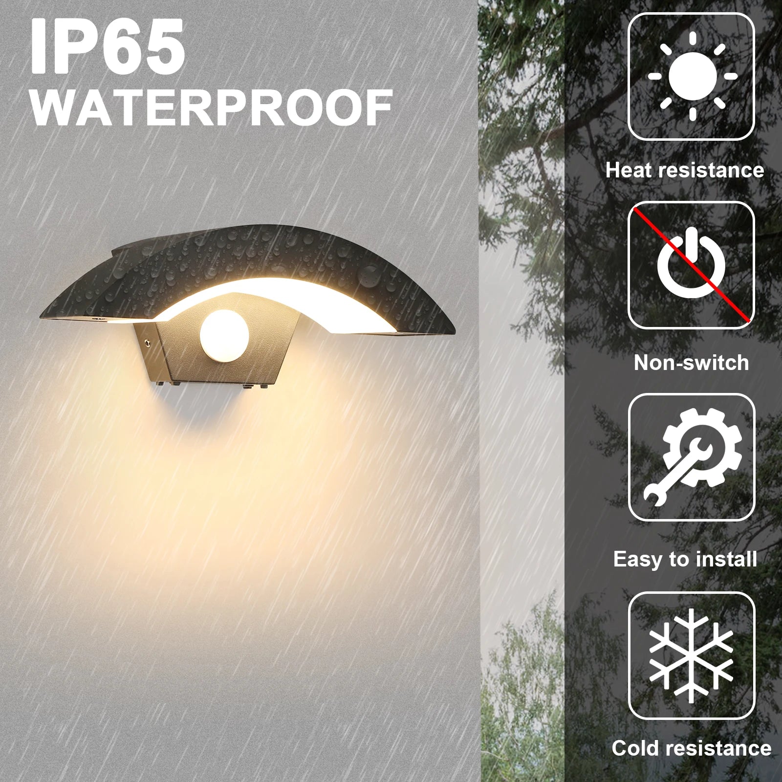 Modern LED Wall Light with Motion Sensor & Light Sensor Waterproof Outdoor Wall Lamp for Balcony Garden Yard Corridor Security Lighting