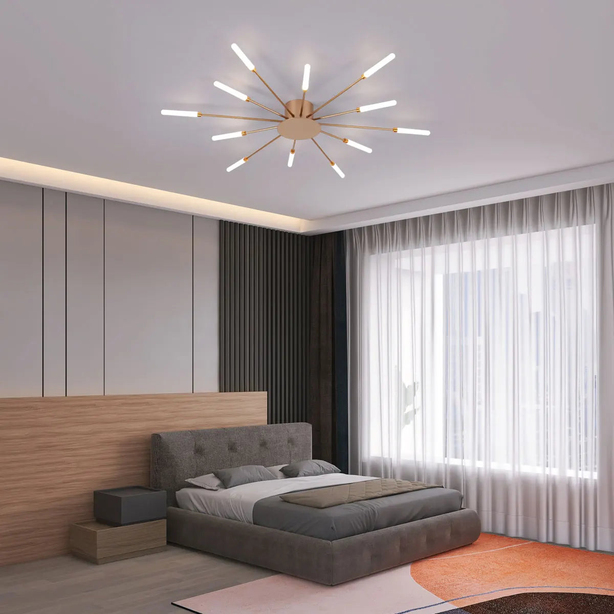 Modern LED Ceiling Light,Creative Fireworks Design Ceiling Lamp for Exhibition Children's Room,Neutral Light (Gold,12 Heads)