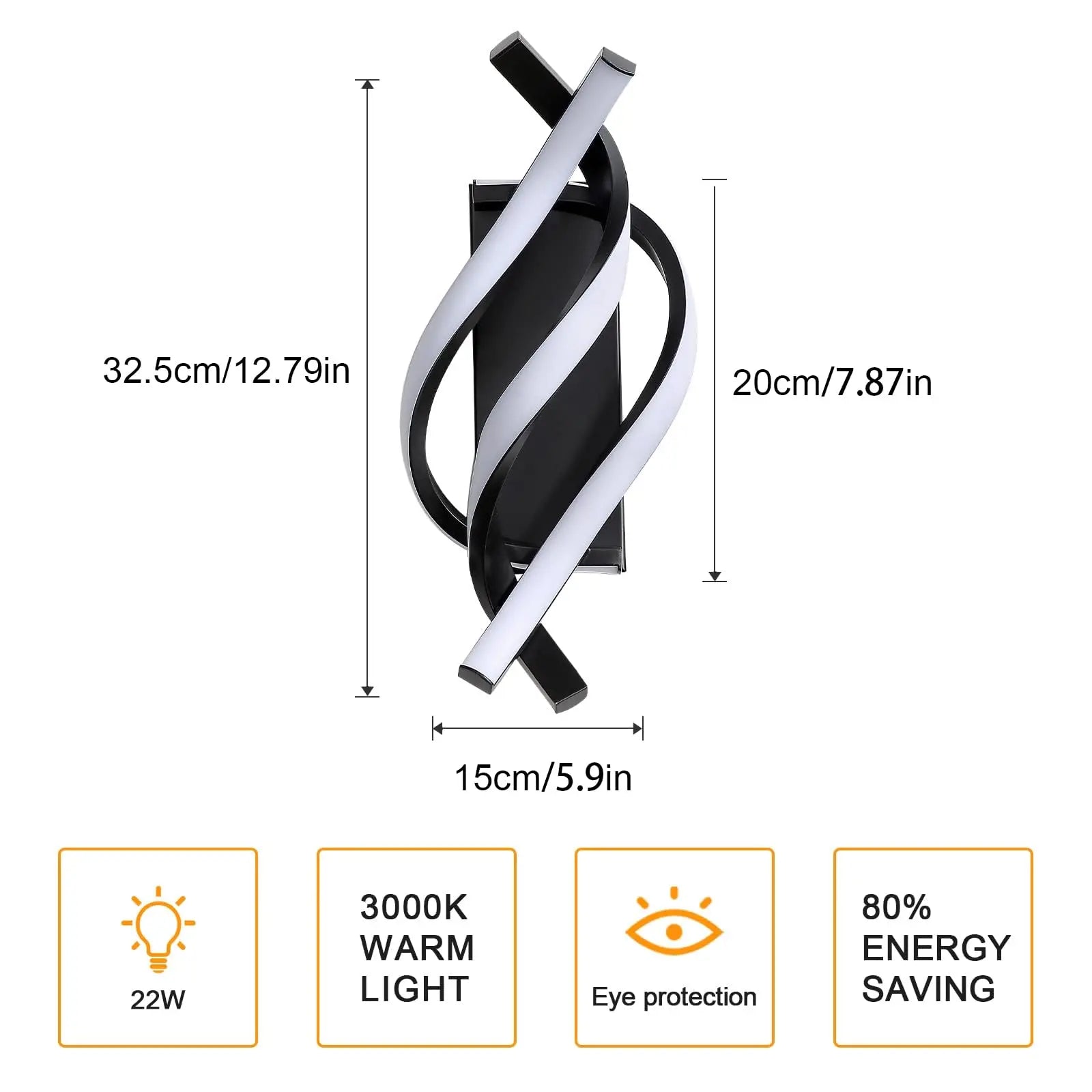 LED Wall Sconce,22W Spiral Twisted Design Wall Light Metal Indoor Lighting Fixture for Bedroom Living Room Corridor,Warm Light 3000K