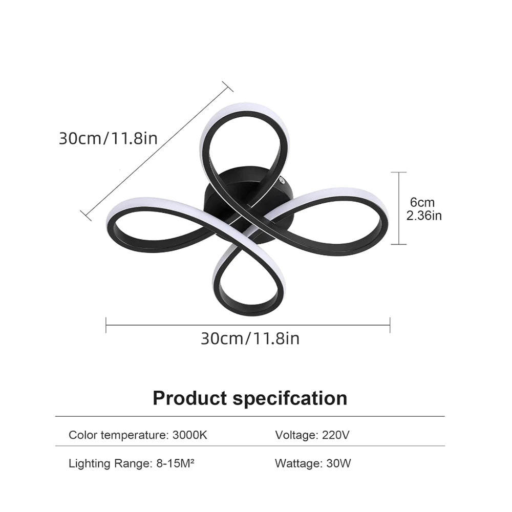 Nordic Style 30W LED Ceiling Lamp, Non-Dimmable Creative Infinity Loop Ceiling Light Fixture for Home Indoor Lighting