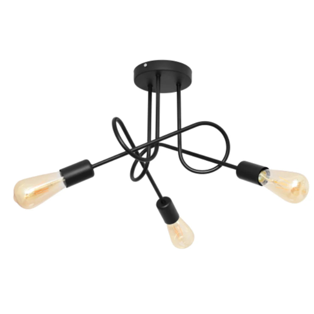 Vintage 3-head Lights Ceiling Lamp,Artistic Lines Iron Chandelier for Living Room Restaurant (Bulbs  not Included)