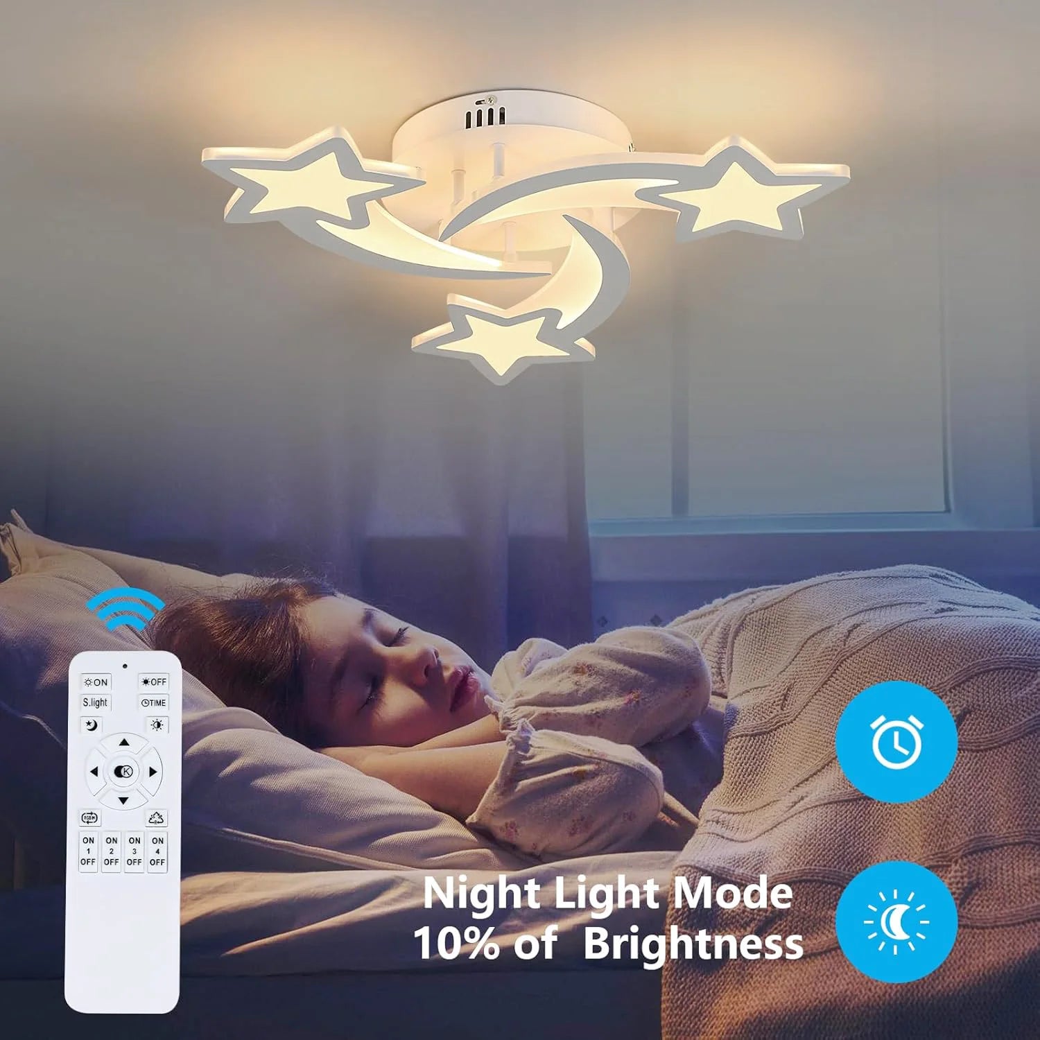 LED Ceiling Light With Remote Control,Star Shapes Lamp,30W 3000LM Ceiling Light,3000K - 6500K Dimmable Bedroom Chandelier,Living Room