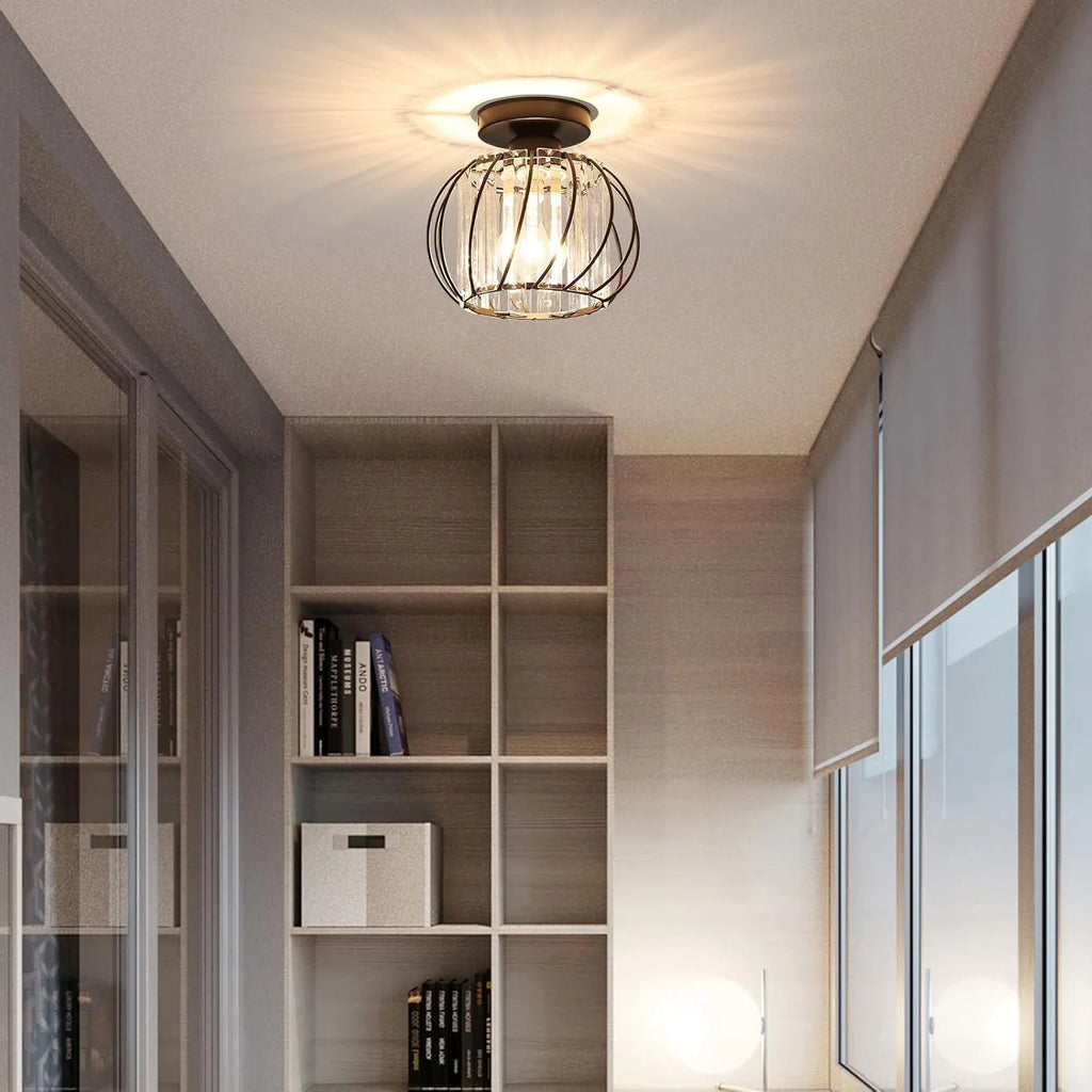 Semi Flush Mount Ceiling Light Fitting,E27 Head Crystals Ceiling Light Fixtures,For Entrance  Bedroom（Bulb not included）