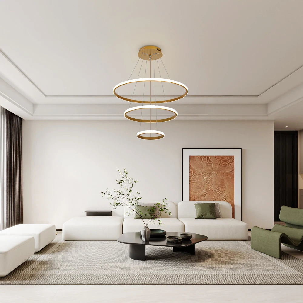 Dimmable 3 Ring Pendant Lights,Modern Circular Adjustable 3000K-6500K Hanging Lamp for Living Room,Bedroom