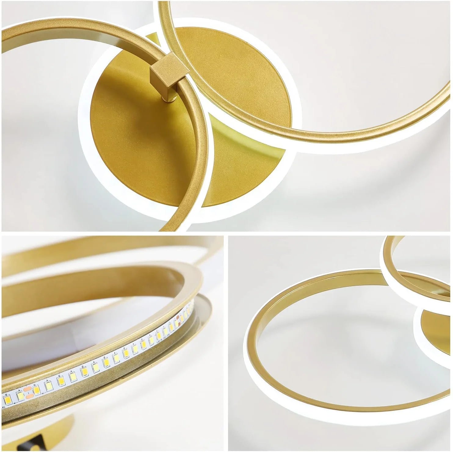 Modern LED Ceiling Light,42W 4700LM 2 Ring Rotatable Gold Flush Mount Ceiling Lamp for Living Room,White Light 6500K
