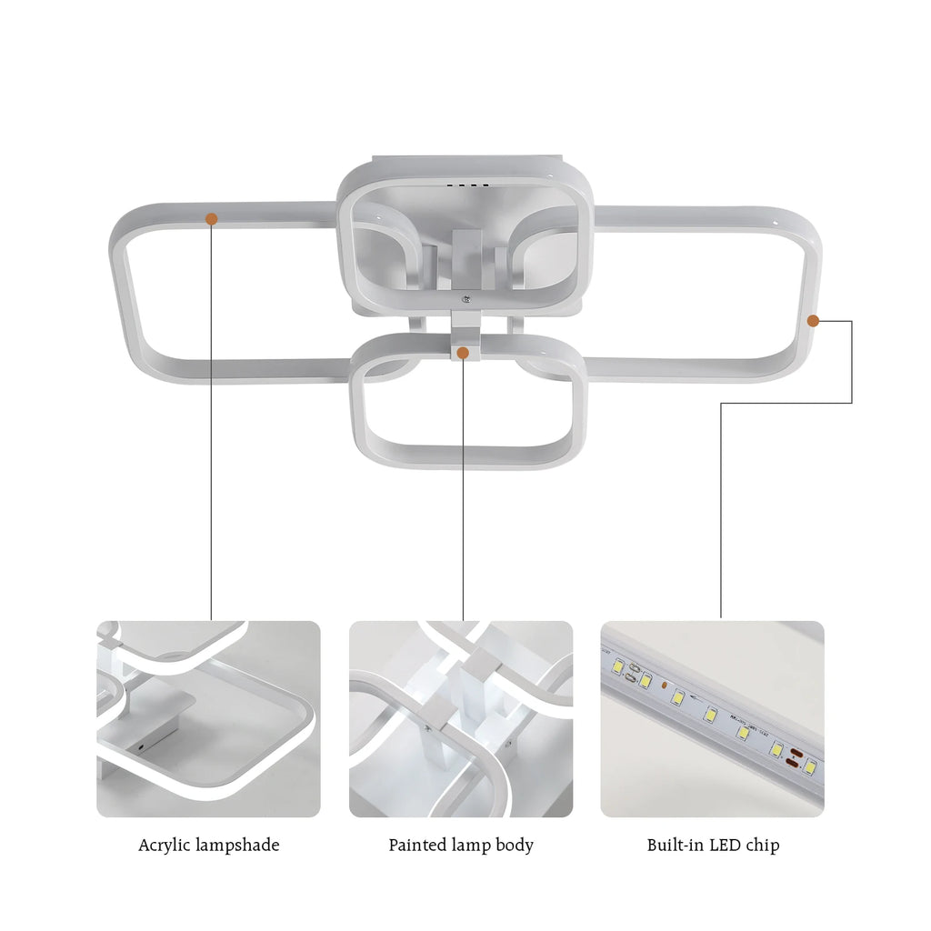 LED Ceiling Light,60W Modern Flush Mount Ceiling Light Fixture,4-Square LED Chandeliers for Living Room,Bedroom,Dining Room,Siting Room, 6500K Cool White Light