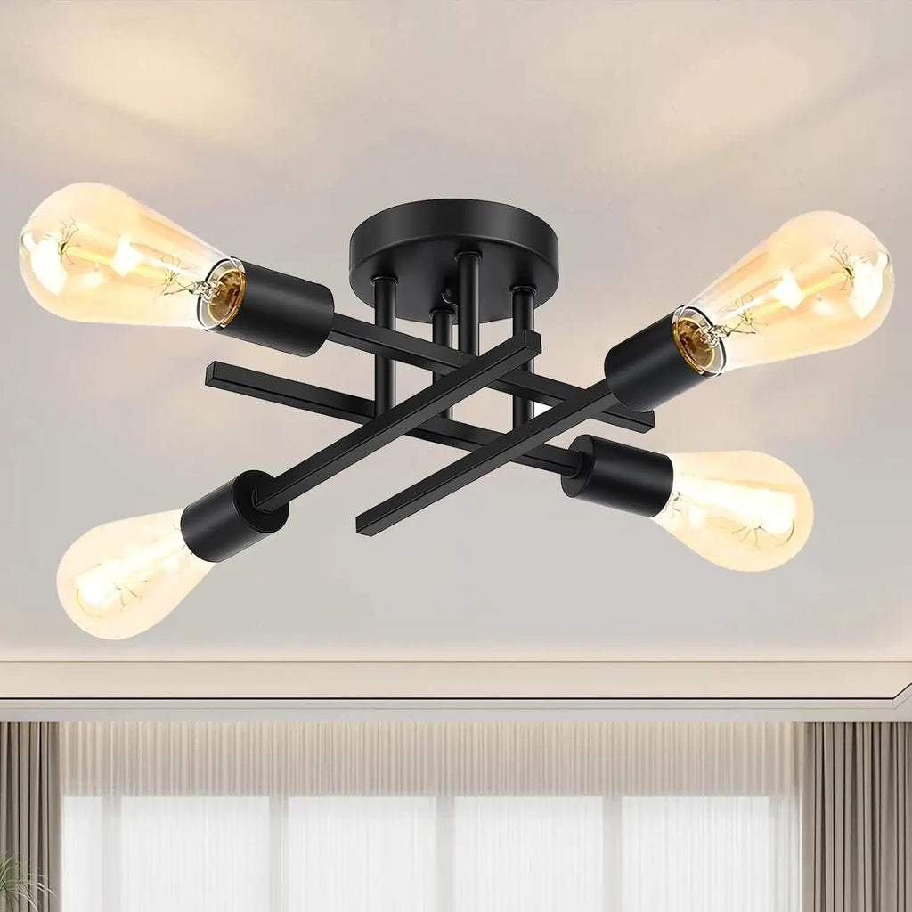 Industrial Ceiling Light,4-Light Semi Flush Mount Ceiling Lamp with E27 Sockets Chandelier for Bedroom(Bulb not included)
