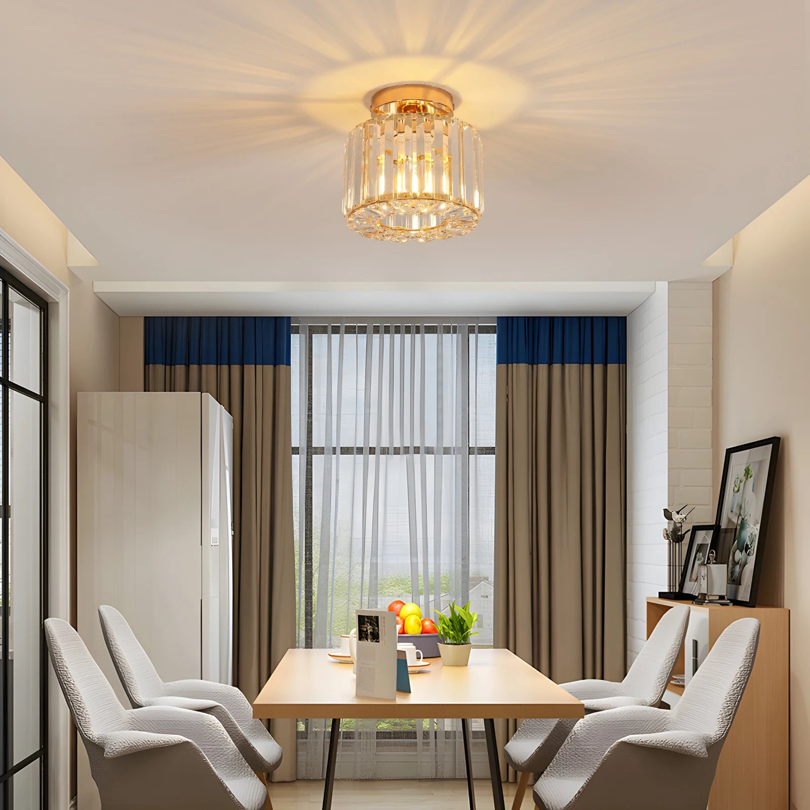 Luxury Gold Crystal Ceiling Light Semi Flush Mount Ceiling Lamp No Bulb Included Modern Mini Crystal Chandelier for Hallway Bedroom Entryway Decor