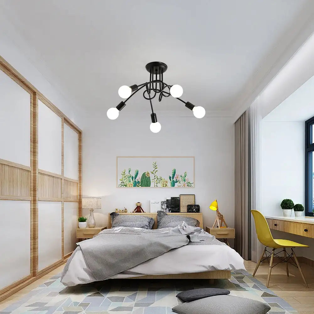 Ceiling Light Fixture,5-Light Mid Century Hemp Flowers Shape Ceiling Lights for Bedroom,Living Room(Bulb not included)