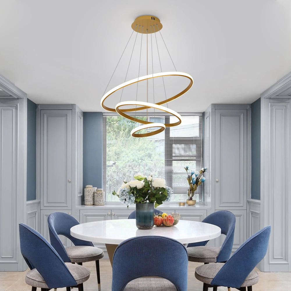 Dimmable 3 Ring Pendant Lights,Modern Circular Adjustable 3000K-6500K Hanging Lamp for Living Room,Bedroom