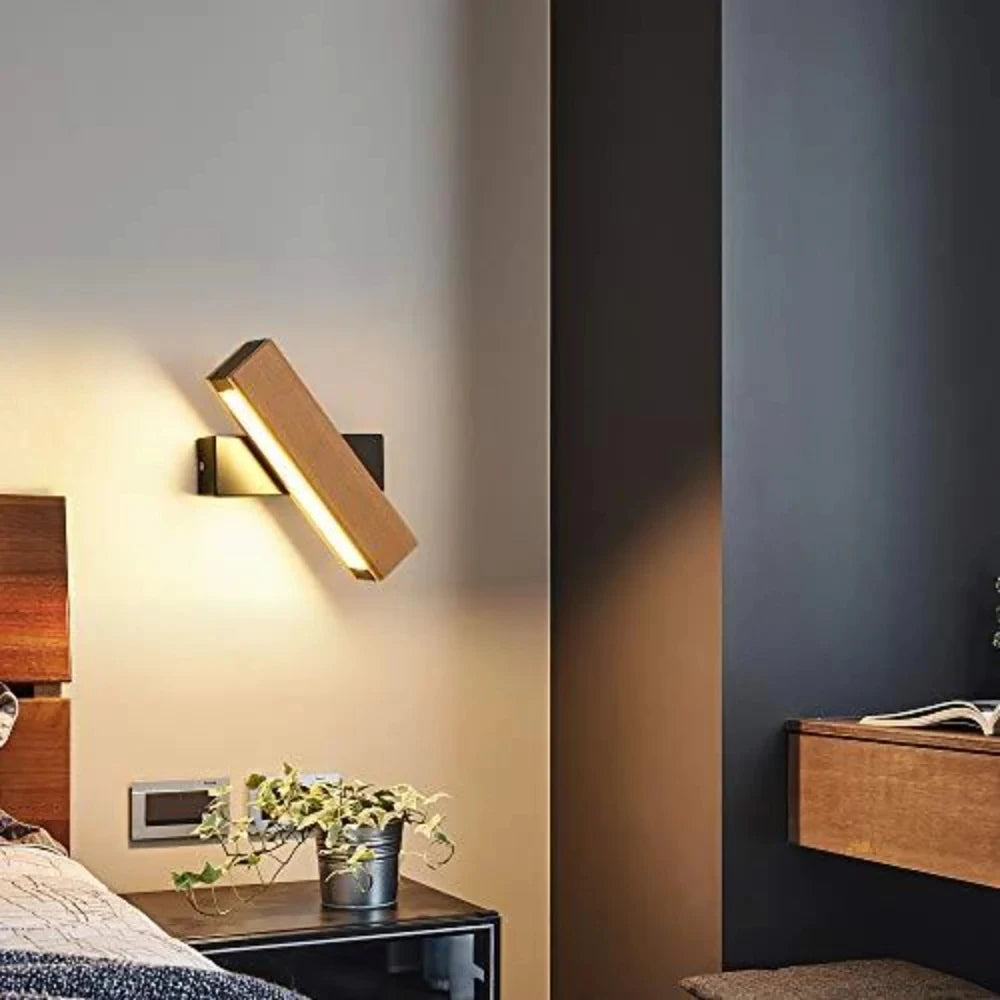360° Rotatable Wall Light,Modern LED Wall Lamp  Bedside Lamp,Indoor Wooden Wall Sconce for Bedroom Living Room Hallway, 3000K Warm White Light
