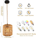 Rattan Lampshades Chandelier, Lamp Shades Ceiling Boho Style,Cylinder Lampshade Suitable Dining Room (Bulbs Not Included)