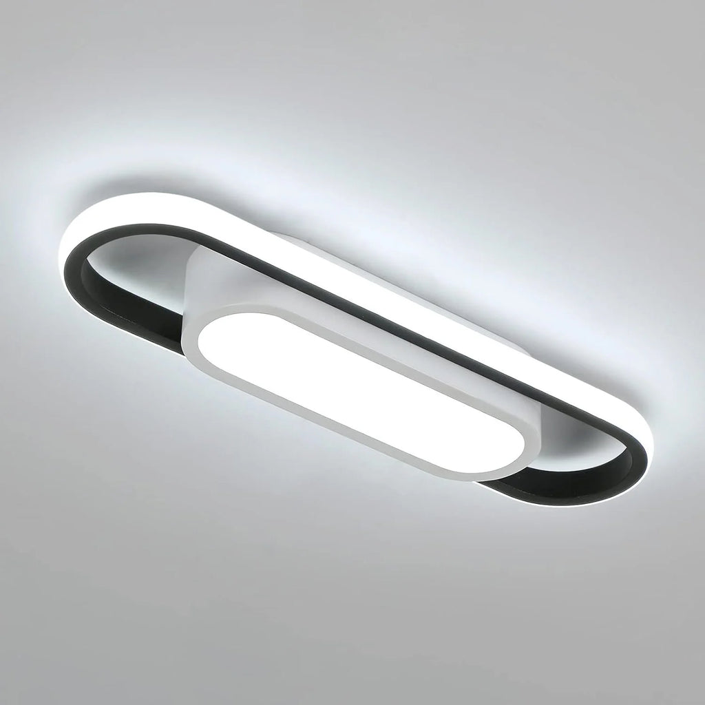 Modern LED Ceiling Light, 24W Non-dimmable Pure White Light Black White Long Oval Surface Mount Lamp for Hallway Bedroom,Cold White Light 6500K
