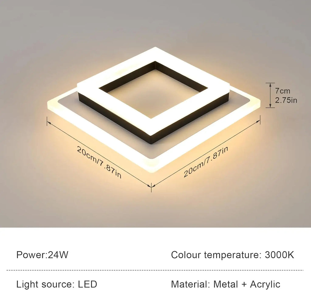 LED Ceiling Light,Square 24W 2700LM,Modern Indoor Ceiling Light for Hallway,Bedroom,Bathroom,Kitchen, Living Room,,Dia 20 cm-Non Dimmable