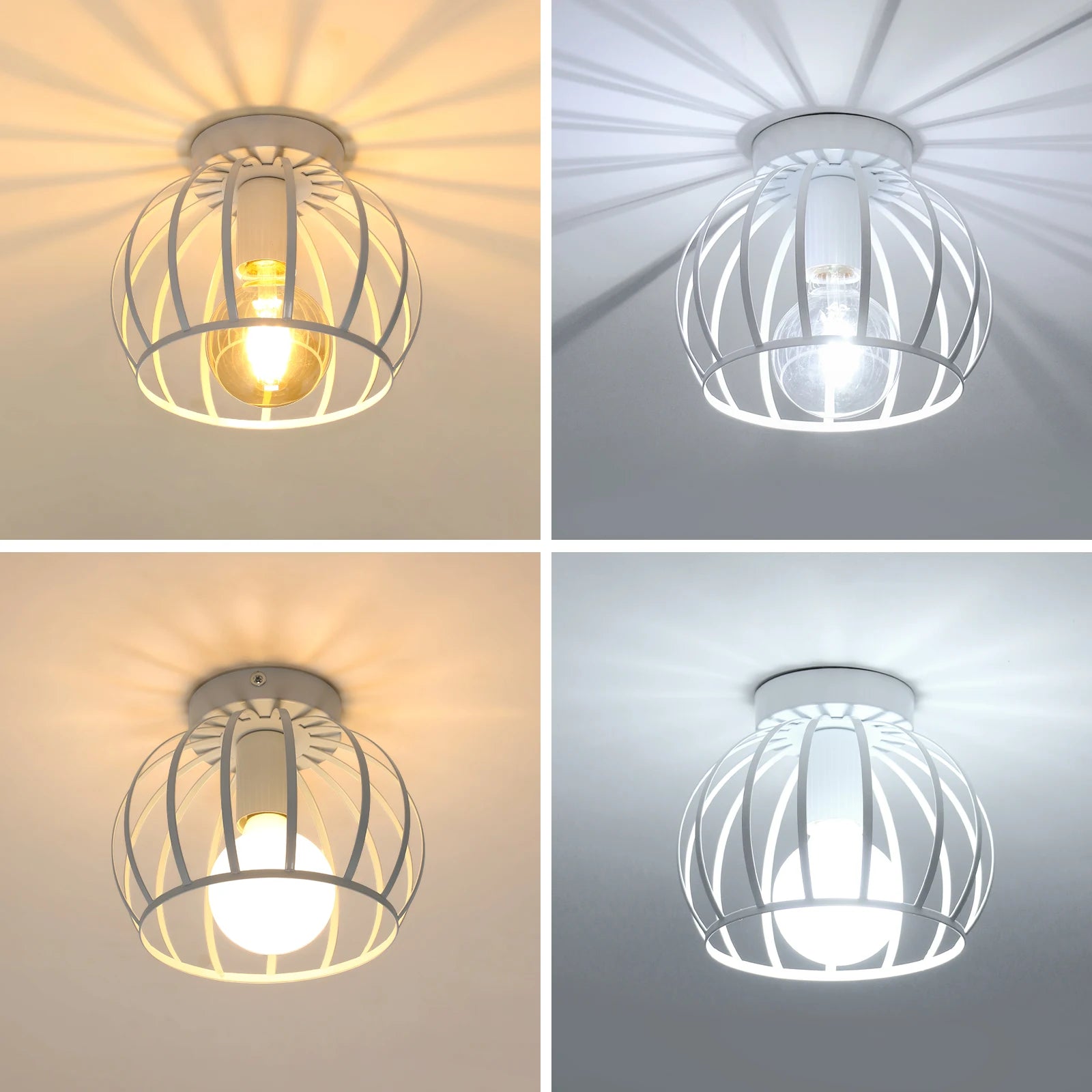 Iron Cage Pendant Ceiling Lampshade with E27 Holder,Vintage Ceiling Light Semi Flush Mount for Living Room（Bulb Not Included)