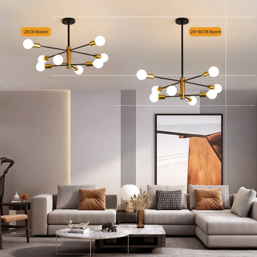 Modern Sputnik Chandelier,Height Adjustable Ceiling Light Fixture,E27 Base Plating Finished Chandeliers（Bulb not included）
