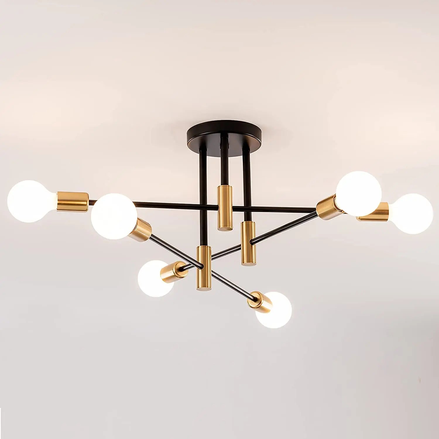 Sputnik Ceiling Light,6 Lights E27 Vintage Flush Mount,Semi-Flush Fitting Chandelier Light for Living Room（Bulb not included）