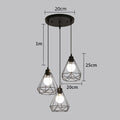 3 Head Ceiling Pendant Lights 20cm Black Wire Lampshade Diamond Cage Design E27 1m Adjustable Hanging Fixer（Bulb not included）