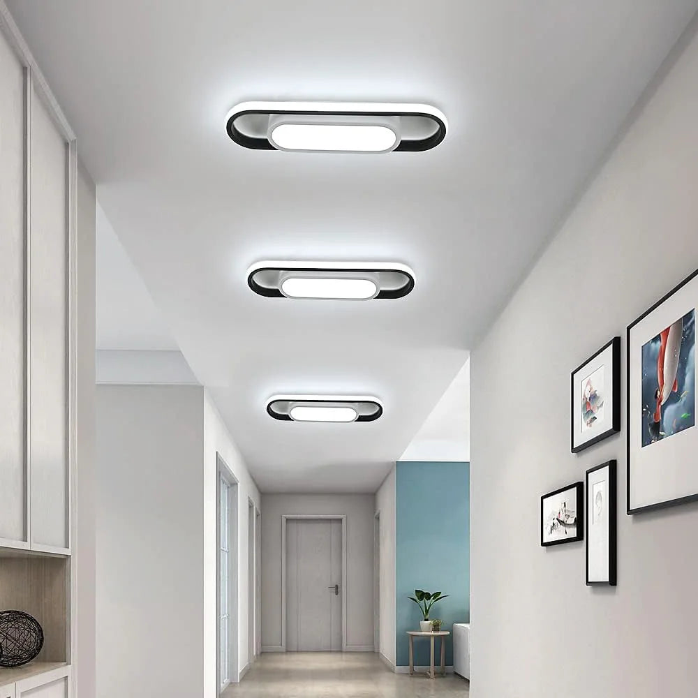 Modern LED Ceiling Light, 24W Non-dimmable Pure White Light Black White Long Oval Surface Mount Lamp for Hallway Bedroom,Cold White Light 6500K