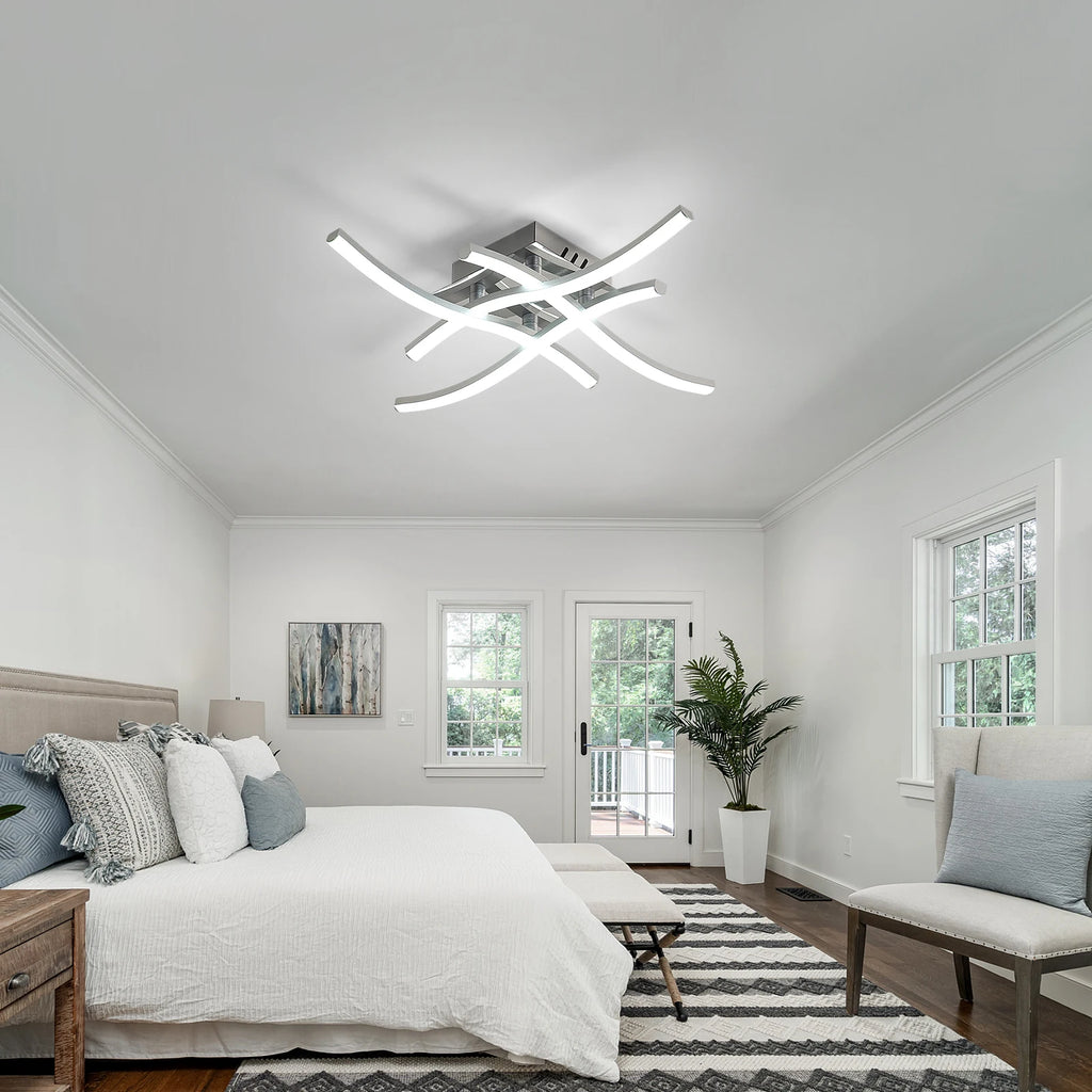 LED Ceiling Light,Curved Design Ceiling Lamp,24W 2700LM 4 Built-in Grey Light Strips,6500K Cool White Light for Bedroom