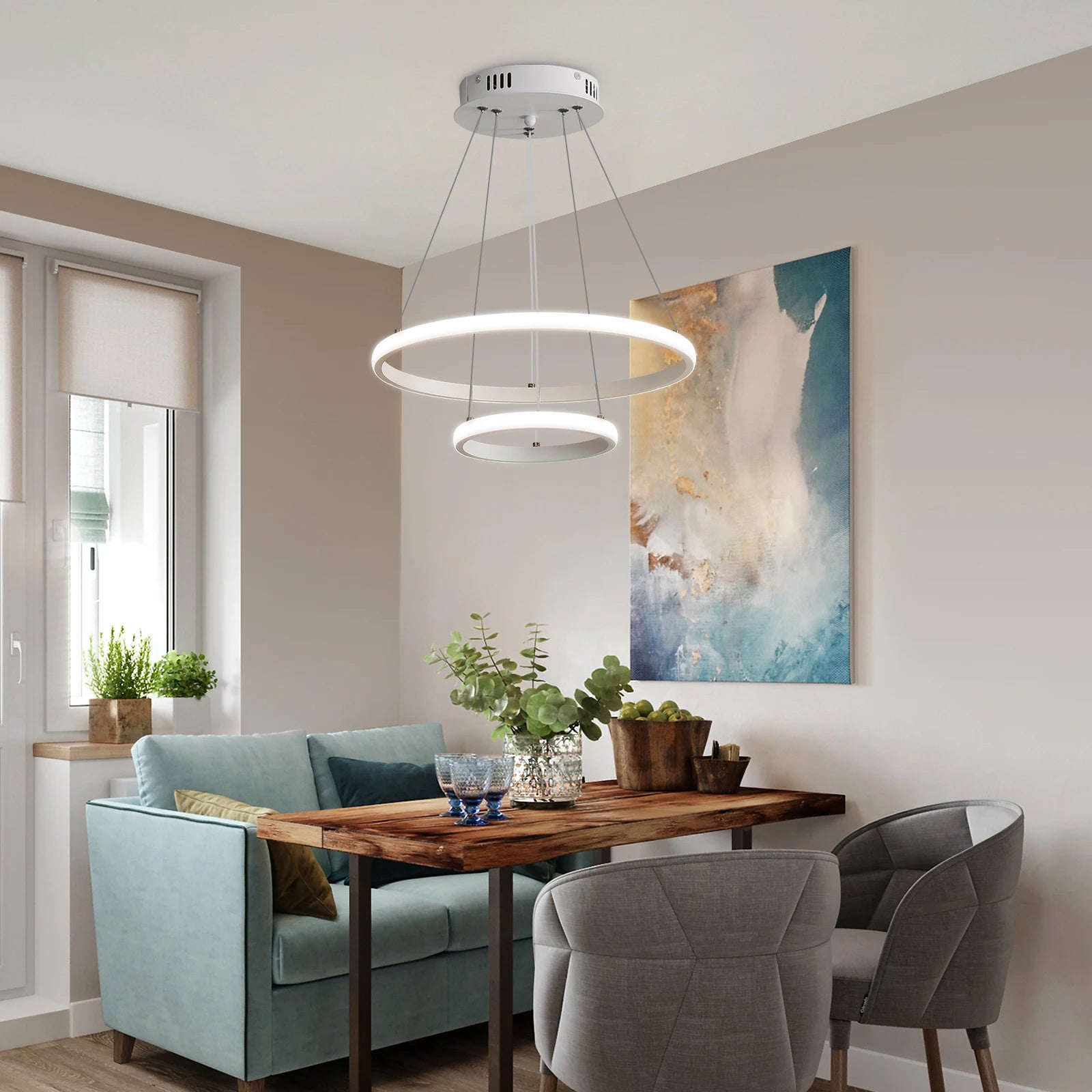 LED Pendant Lamp, Modern Two Circulars LED Chandelier Hanging Lamp For Living Room Bedroom Indoor Lighting