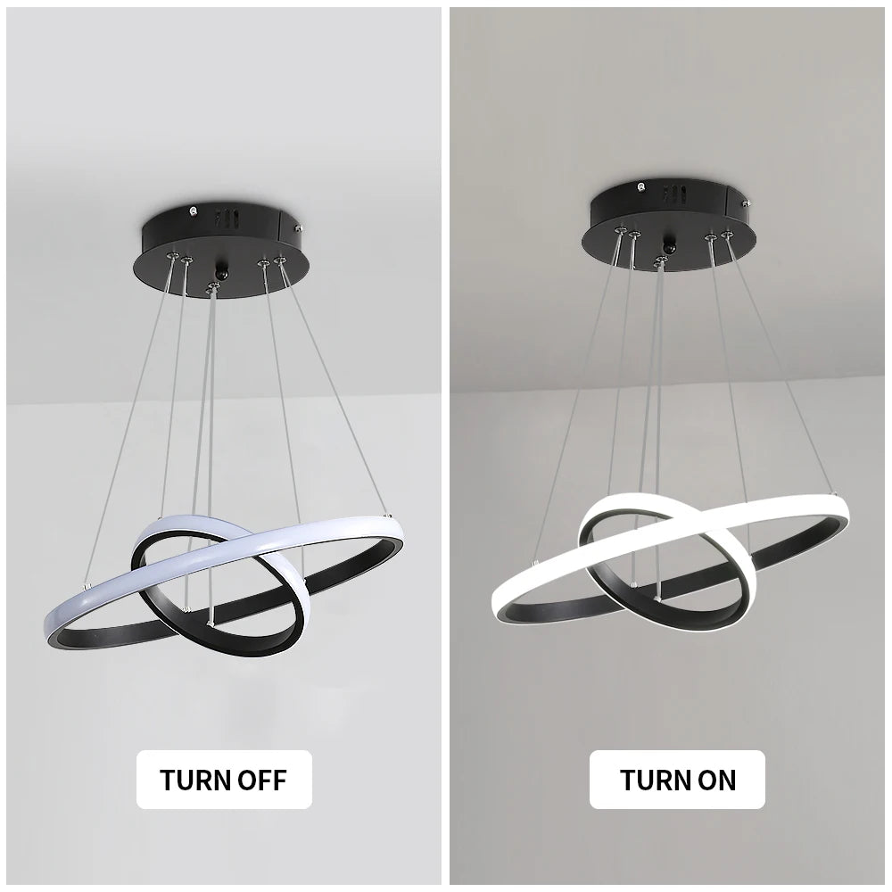 Modern LED Chandelier,30W 2700LM 2 Ring Round Hanging Foyer Pendant Light for Kitchen Island,Living Room,Cold White Light 6500K