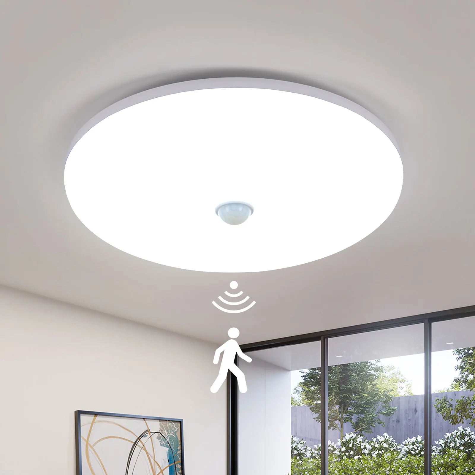 LED Ceiling Light with Motion Sensor,36W 2800LM Modern Round LED Ceiling Lamp for Outdoor,Hallway,Balcony,Cold White Light