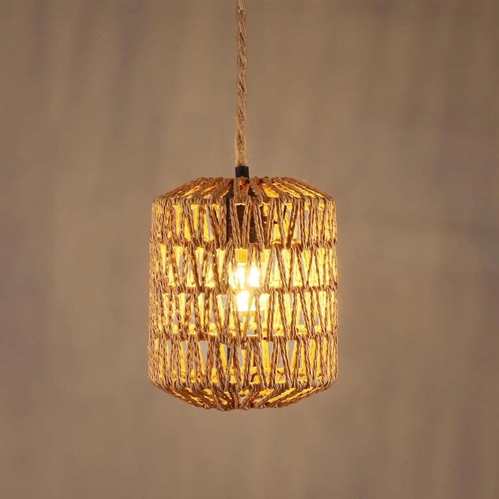 Rattan Lampshades Chandelier, Lamp Shades Ceiling Boho Style,Cylinder Lampshade Suitable Dining Room (Bulbs Not Included)