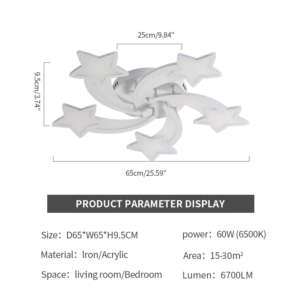 Nordic Modern LED Ceiling Light,60W Creative Meteor Star Design Flush Mount Ceiling Lamp for Kids Bedroom Living Room Home Decor,Cold White Light 6500K
