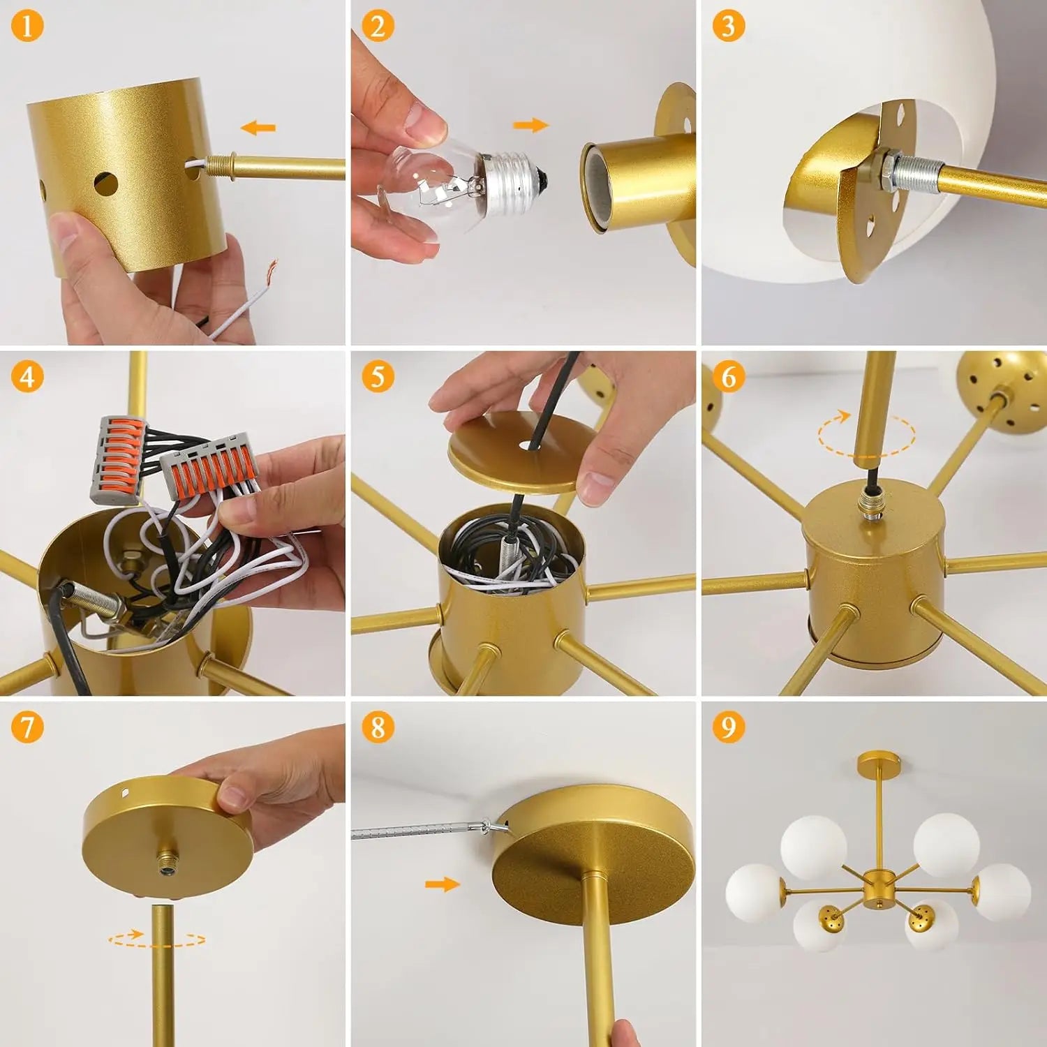 6-Light Globe Sputnik Chandelier,Glass Modern Gold Chandelier Light Fixture Mid Century Pendant Lighting（Bulb not included）