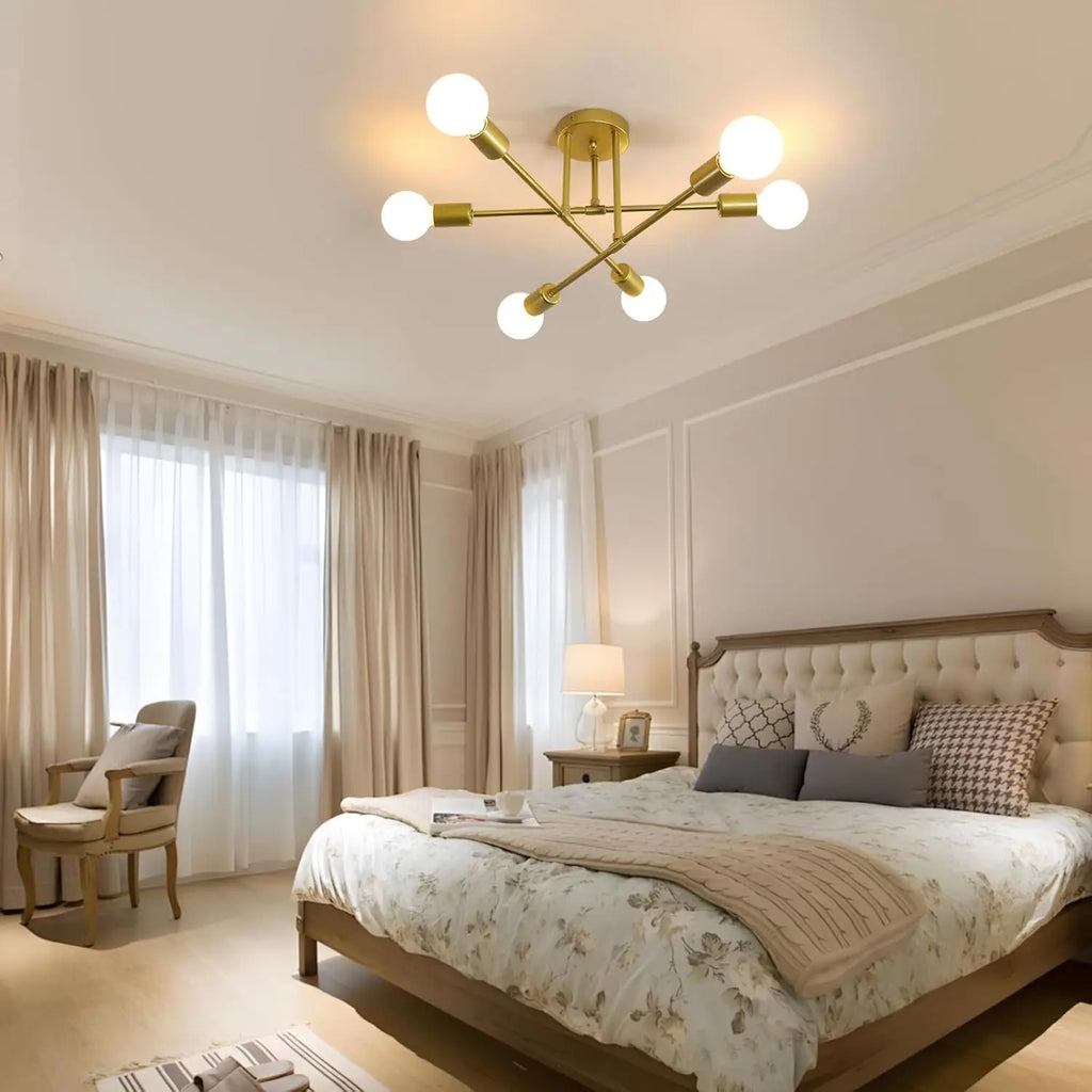 Modern Sputnik Ceiling Light,Adjustable 6-light E27 Chandelier,Vintage Industrial Pendant Mounting For Bedroom（Bulb not included