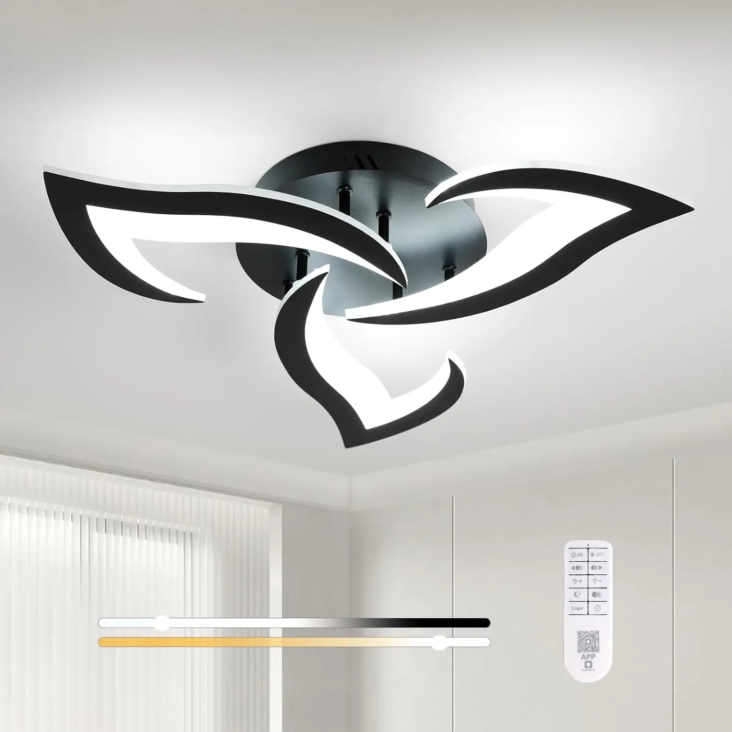 Modern Ceiling Light,35W Dimmable 3000K-6500K Ceiling Lamp Remote Control,3-Lights Flower LED Ceiling Light Fixture for Dining Room Bedroom Dinning Room
